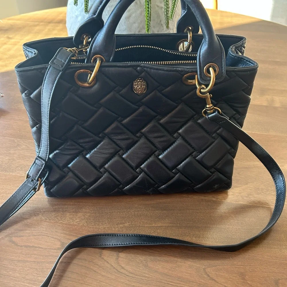 Black Quilted Leather Tote Bag with Gold Hardware